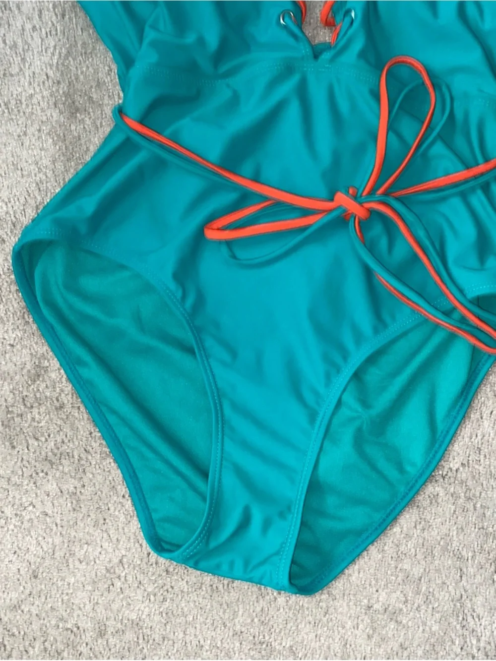 Vigoss Size Large One Piece Swimsuit Green Plunge Neckline Orange Accents‎ NWT